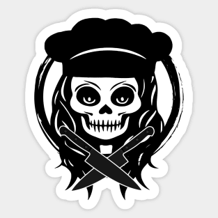 Female Chef Skull and Knives Black Logo Sticker